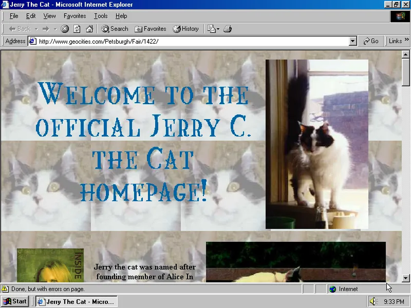 A GeoCities homepage for a cat